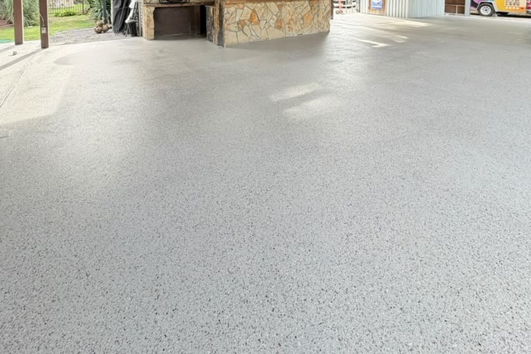 The same pavilion finished with a light-gray decorative flake coating